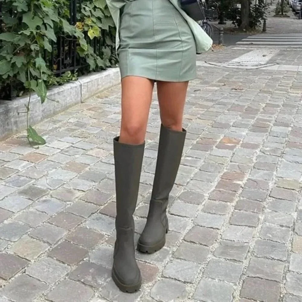 Zara Flat Rubberized Knee High Boots